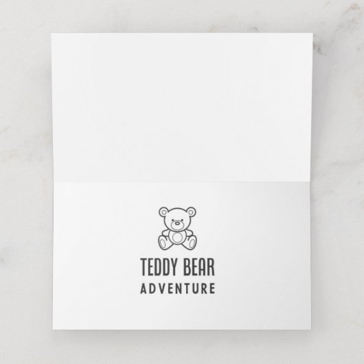 Teddy Bear Blue Rustikale Flora Platzkarte (Innenseite Aufgefaltet)