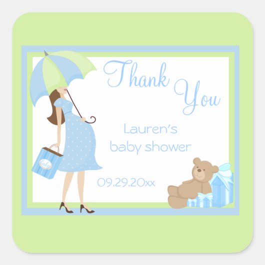 Teddy Bear Blue Shopper Baby Shower Stickers (Vorderseite)