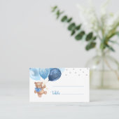 Teddy Bear Blue Silver Balloons Babydusche Platzkarte (Stehend Vorderseite)