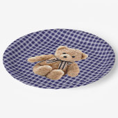 Teddy Bear Blue Streifen Party Plate Pappteller (Schrägansicht)