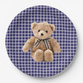 Teddy Bear Blue Streifen Party Plate Pappteller (Vorderseite)