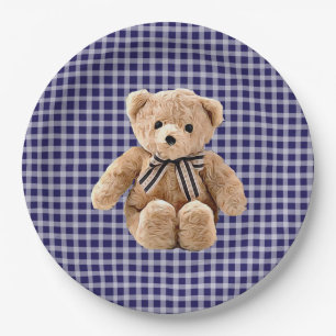 Teddy Bear Blue Streifen Party Plate Pappteller