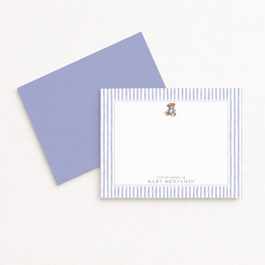 Teddy Bear Blue Stripe Preppy Nursery Note Card Einladung