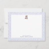 Teddy Bear Blue Stripe Preppy Nursery Note Card Einladung (Vorderseite)