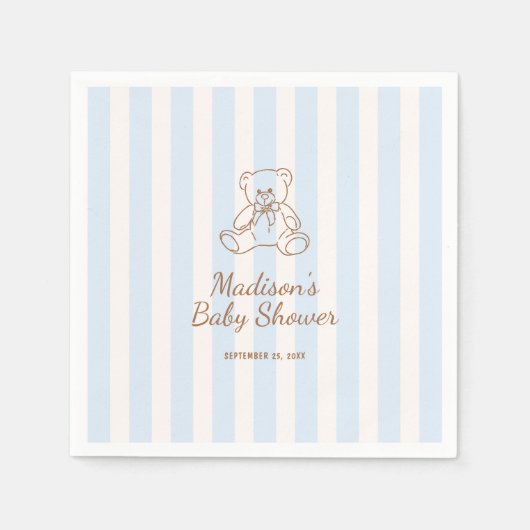 Teddy Bear Blue Stripes Baby Shower Serviette (Vorderseite)