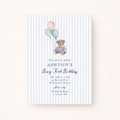 Teddy Bear Blue Stripes First Birthday Invitation Ankündigung
