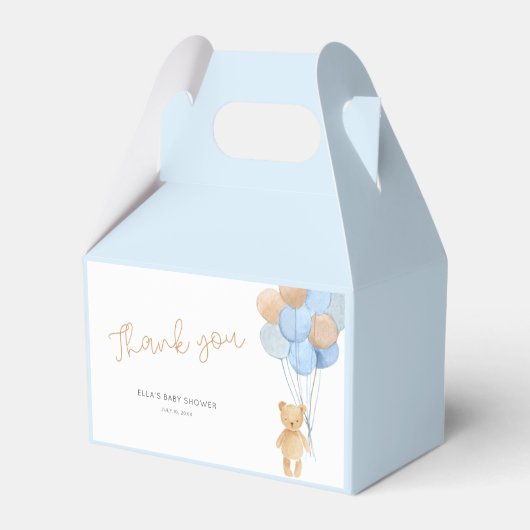 Teddy Bear Blue Tan Balloons Baby Showbox Geschenkschachtel (Vorderseite)