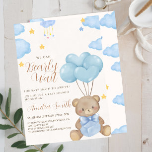 Teddy Bear Blue Tan Balloons Babydusche Einladung