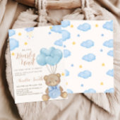 Teddy Bear Blue Tan Balloons Babydusche Einladung