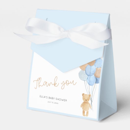 Teddy Bear Blue Tan Balloons Babydusche Geschenkschachtel (Vorderseite)