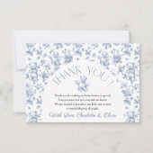Teddy Bear Blue Toile Baby Dusche Danke Karte (Vorderseite)