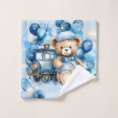 Teddy Bear Blue Train Boy Baby Dusche Badhandtuch Set (Waschlappen)