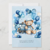 Teddy Bear Blue Train Boy Baby Dusche Einladung (Rückseite)