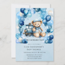 Teddy Bear Blue Train Boy Baby Dusche
