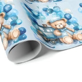 Teddy Bear Blue Train Boy Baby Dusche Geschenkpapier (Rolleneckpunkt)