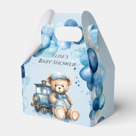 Teddy Bear Blue Train Boy Baby Dusche Geschenkschachtel (Vorderseite)
