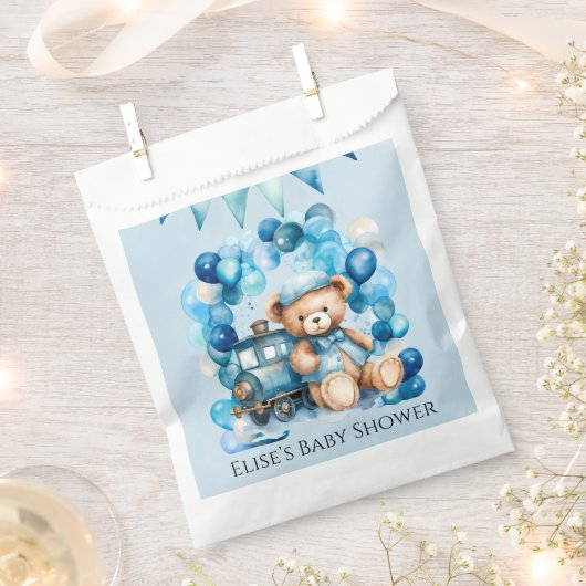 Teddy Bear Blue Train Boy Baby Dusche Geschenktütchen (Ausgeschnitten)
