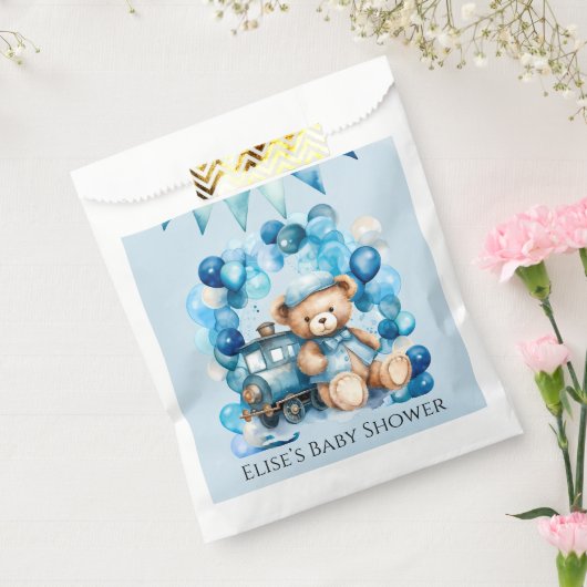 Teddy Bear Blue Train Boy Baby Dusche Geschenktütchen (Versiegelt)