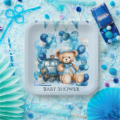 Teddy Bear Blue Train Boy Baby Dusche Pappteller (Party)