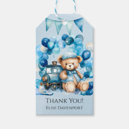 Teddy Bear Blue Train Boy Baby Dusche Vielen Dank Geschenkanhänger