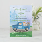 Teddy Bear Blue Truck Green Forest Boy Babydusche Einladung (Stehend Vorderseite)