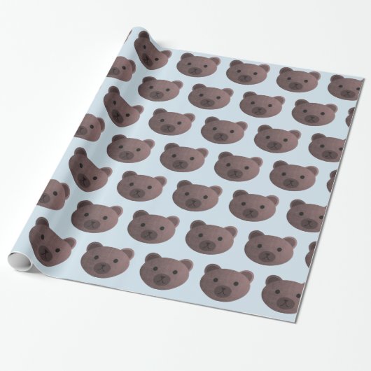 Teddy Bear Blue und Brown Gift Wrap Geschenkpapier (Ungerollt)