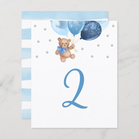 Teddy Bear Blue und Silver Tischnummer Sign (Vorne/Hinten)