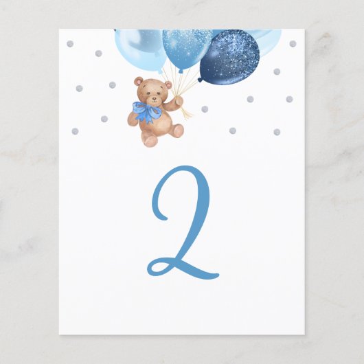 Teddy Bear Blue und Silver Tischnummer Sign (Vorderseite)