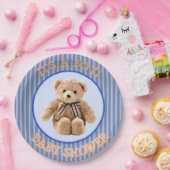 Teddy Bear Blue und Tan Polka Dotted Party Plate Pappteller (Party)