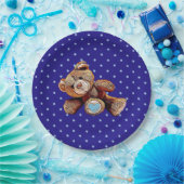 Teddy Bear Blue und Tan Polka Dotted Party Plate Pappteller (Party)