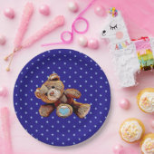Teddy Bear Blue und Tan Polka Dotted Party Plate Pappteller (Party)