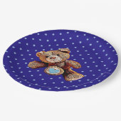 Teddy Bear Blue und Tan Polka Dotted Party Plate Pappteller (Schrägansicht)