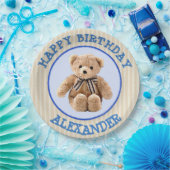 Teddy Bear Blue und Tan Polka Dotted Party Plate Pappteller (Party)