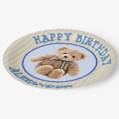 Teddy Bear Blue und Tan Polka Dotted Party Plate Pappteller (Schrägansicht)