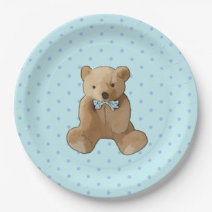 Teddy Bear Blue und Tan Polka Dotted Party Plate Pappteller