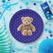 Teddy Bear Blue und Tan Polka Dotted Party Plate Pappteller (Party)