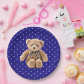 Teddy Bear Blue und Tan Polka Dotted Party Plate Pappteller (Party)