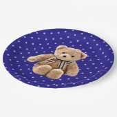 Teddy Bear Blue und Tan Polka Dotted Party Plate Pappteller (Schrägansicht)