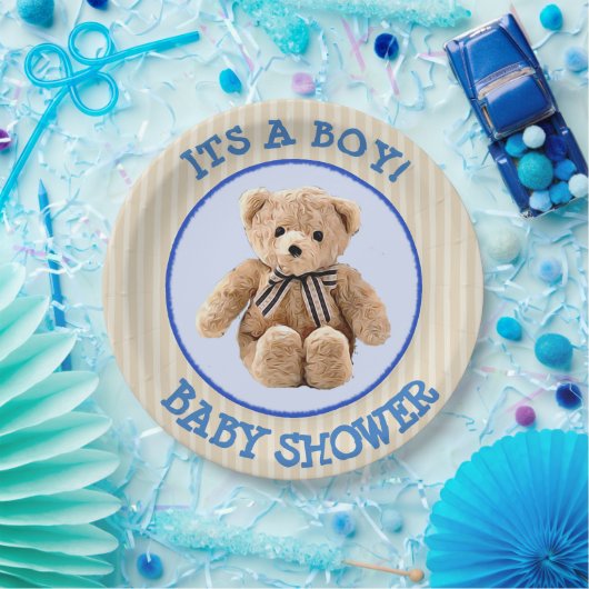 Teddy Bear Blue und Tan Polka Dotted Party Plate Pappteller (Party)