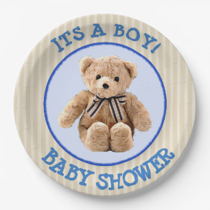 Teddy Bear Blue und Tan Polka Dotted Party Plate Pappteller