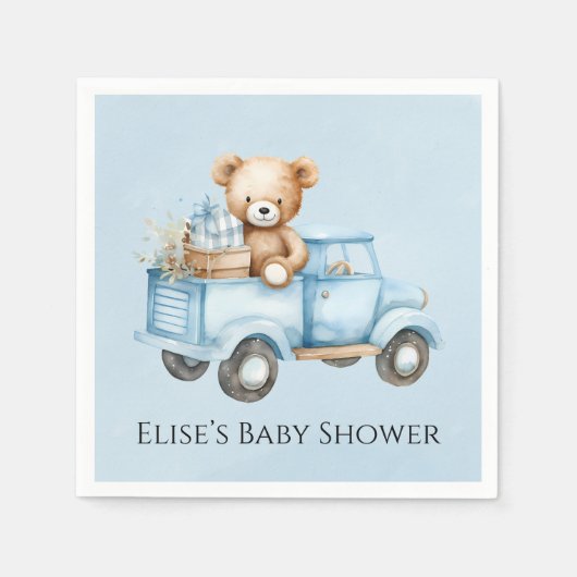 Teddy Bear Blue Vintag Truck Baby Dusche Serviette (Vorderseite)