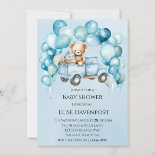 Teddy Bear Blue Vintag Truck Boy Baby Dusche Einladung