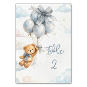 Teddy Bear Blue watercolor Balloon Clouds Baby Boy Tischnummer (Vorderseite)