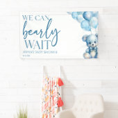 Teddy Bear Blue We Can Bearly Wait Baby Shower Banner (Insitu)