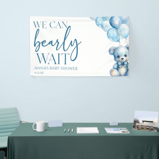 Teddy Bear Blue We Can Bearly Wait Baby Shower Banner (Messeveranstaltung)
