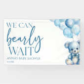 Teddy Bear Blue We Can Bearly Wait Baby Shower Banner (Horizontal)