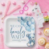 Teddy Bear Blue We Can Bearly Wait Baby Shower Pappteller (Party)