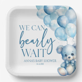 Teddy Bear Blue We Can Bearly Wait Baby Shower Pappteller