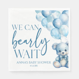 Teddy Bear Blue We Can Bearly Wait Baby Shower Serviette