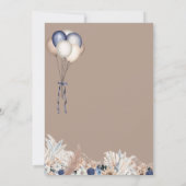 Teddy Bear & Blue White Balloons Boho Baby Dusche Einladung (Rückseite)